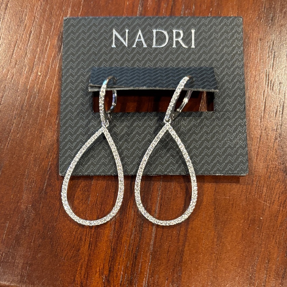 Nadri Sparkling Silver Teardrop Earrings New